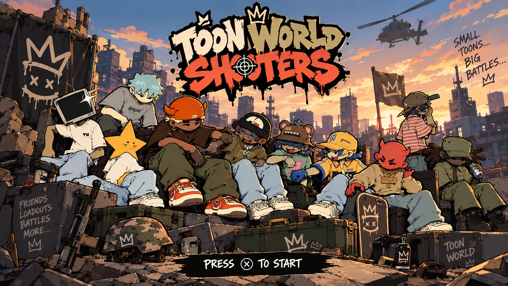 Toon World Shooters squad at sunset